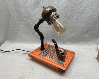 upcycled Sherlock Holmes case book lamp