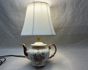 upcycled teapot lamp flowers and gold