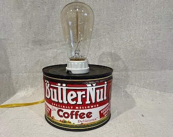 upcycled Butter Nut Coffee tin can lamp -  with touch sensor