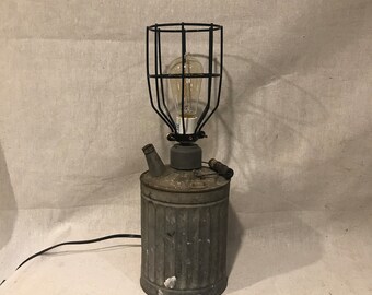 vintage oil can lamp, she shed, mancave.