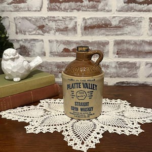 Vintage McCormick Platte Valley Straight Corn Whiskey USA Empty Jug Pitcher w/ Cork | Man Cave Bar Decor