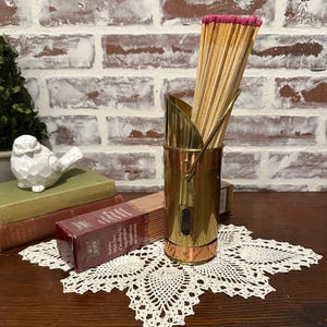 Vintage Copper & Brass Matchstick Holder w/ Striker Holder and Box Matches | Fireplace Matches | Copper Vessel | Fireplace Mantel Decor