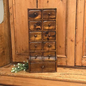 Antique 11-Drawer Oak Wood Spice Cabinet Wall Hung or Countertop | Apothecary Cabinet | Herb Storage Cabinet | Vintage Kitchen Decor