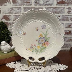 Vintage Botanical & Butterfly Design 12&quot; Ceramic Transferware Serving Platter | Dessert Serving Dish | Made in Japan | Crazed Floral Design