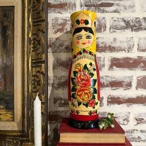 Vintage Hand Painted Traditional Russian Wood Matryoshka Doll 3 Piece Detachable | Made in Russia | Home Decor | Handmade Folk Art Decor