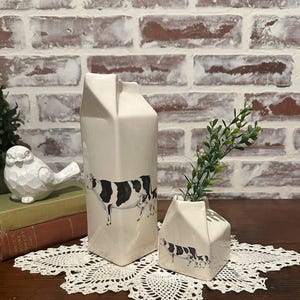Vintage Margo Holstein Ceramic Milk Carton Dairy Creamer w/ Cow & Calf Design | Country Farmhouse Kitchen Vintage Decor | Serving Set