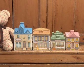 Vintage Hand Painted Avon Townhouse House Shaped Ceramic Canister Jar Set w/ Roof Lid | Victorian Style House Cookie Jar | Kitchen Decor