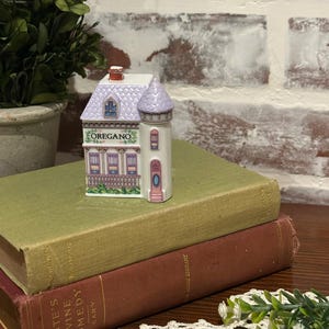 Vintage 1989 Lenox Oregano Spice Village Porcelain Spice Jar | Made in Taiwan | House Shaped Spice Jar w/ Roof Lid | Replacement Jar