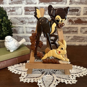 Vintage Bambi & Thumper Wood Carving Wall Hanging Decor | Kids Baby Nursery Room Decor | Wall Decor | Hand Carved | Walt Disney Characters