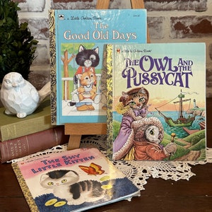 Petit livre d'or vintage | Le bon vieux temps | La chouette et le minou | Le petit chaton timide | Livre pour enfants | Livre pour enfants | Livres vintage