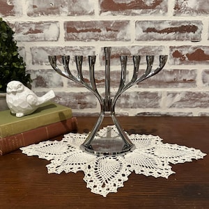 Silver Tone 9-Branch Menorah Hanukkah | Jewish Hebrew Shabbat | Judaica Collectibles | Religious Ceremonial Chanukah Candle Holder