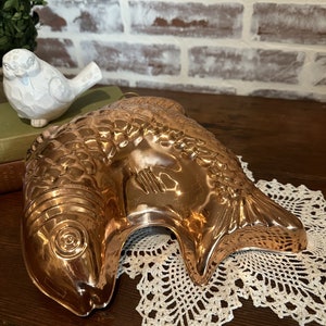 Vintage Kupfer Fisch Formen Wandbehang | Zinn Fisch Formen | Jello Aspik Schokoladen-Backform | Bauernhaus Küche Dekor | Französischer Stil