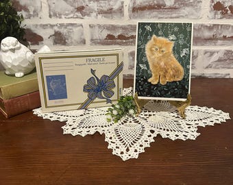 Vintage VilboCard Porcelain Postcard w/ Bebelle Orange Kitten Image & Original Box Wall Hung Art | Made in Germany | Feline Cat Lover Gift