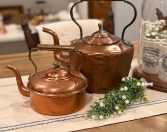 ヴィンテージ銅ケトル（磁器ハンドル付き）｜素朴な農家風インテリア