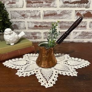 Vintage Handmade Turkish Hammered Copper & Brass Coffee Pot w/ Wooden Handle | Patina Finish | Vintage Kitchen Decor | Stovetop Coffee Maker