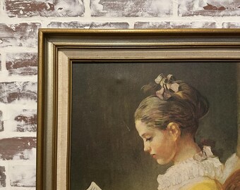 額入りジャン＝オノレ・フラゴナール「読書をする少女」1769年頃