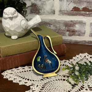 Vintage Hand Painted Brass Pitcher Shaped Decor w/ Handwritten Jerusalem | Israel Holy Land Hebrew | Decorative Plate | Judaica Collectible