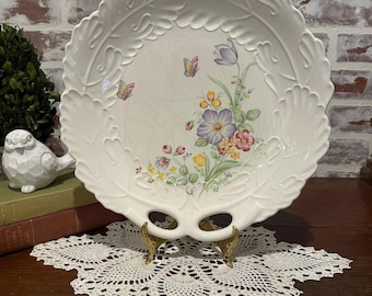 Vintage Botanical & Butterfly Design 12" Ceramic Transferware Serving Platter | Dessert Serving Dish | Made in Japan | Crazed Floral Design