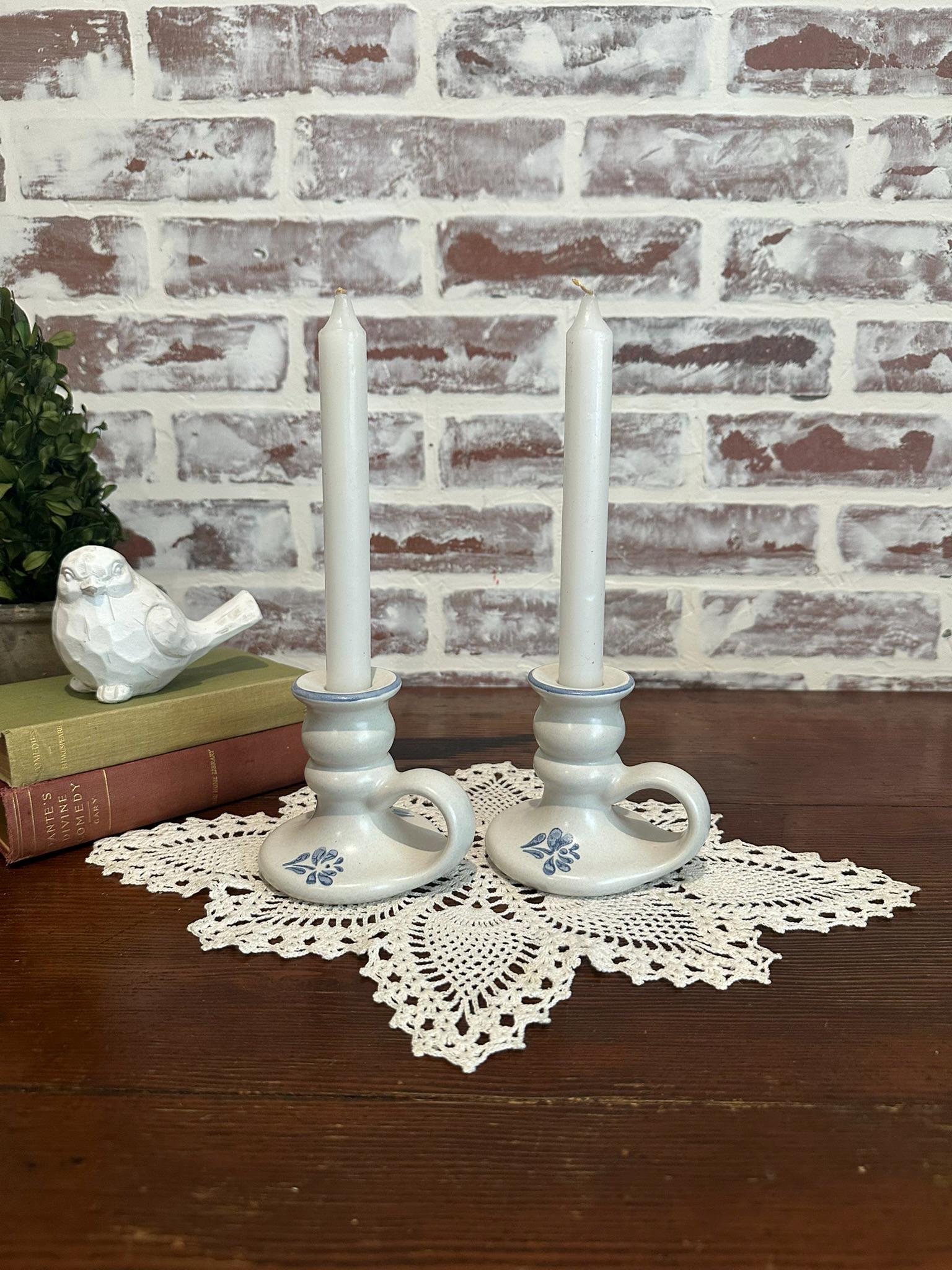 Pair of Vintage Pfaltzgraff Yorktowne Candlestick Holders W/ Thumb