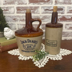 Vintage Jack Daniels Old No 7 Tennessee Whiskey Empty Jug USA & Jack Daniels Old Time Whisky Distillery Jug w/ Cork | Man Cave Bar Decor