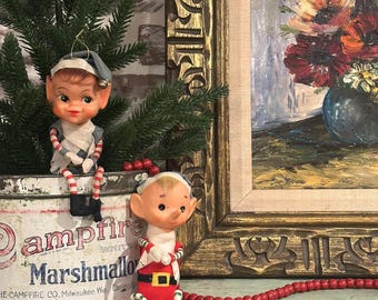 Vintage Pixie Elves Elf Knee Hugger Ornament Your Choice | Made in Japan | Kitch Christmas Big Head Elf | Christmas Decor