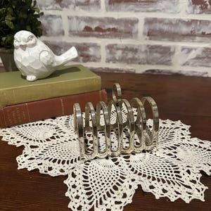 Vintage Silver Plated 6-Slice Slot Toast Rack w/ Handle | Letter Mail Holder | Desk Organizer | Vintage Home Decor | Tarnished Aged Silver