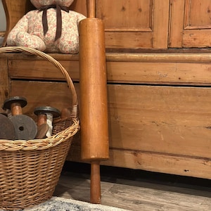 Antique Primitive 29" Wood Rolling Pin | Oversized Antique Wood Rolling Pin | Vintage Kitchen Decor | Country Cottage Farmhouse Rustic Decor