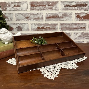 Antique Primitive Wood Cashdrawer Tray w/ Money & Coin Basins | Office Desk Organizer | Multi Purpose Collectible Knick Knack Display Case