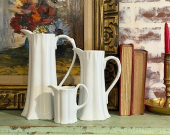 Vintage White Porcelain Pitcher & Coffee Creamer w/ Ornate Design Your Choice | Flower Vase | Vintage Kitchen Decor