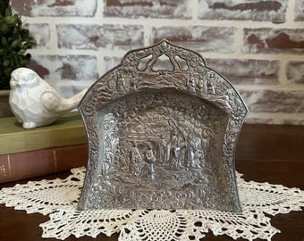 Vintage Silver Plated Embossed Japanese Art Butler Crumb Catcher | Asian Floral Design Wall Hung | Vintage Decor | Vintage Art | Home Decor
