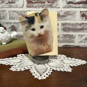 Vintage Large Kitten Shaped Blank Greeting Card w/ Beige Envelope | Feline Greeting Card | Scrapbooking Stationery Ephemera | Cat Lover Gift