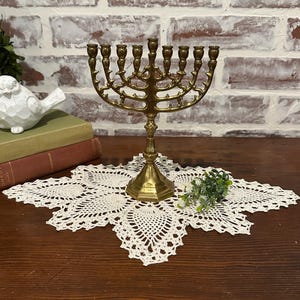 Vintage 9-Branch Brass Menorah Hanukkah Candle Holder | Jewish Hebrew Shabbat | Judaica Collectibles | Religious Chanukah Candle Holder