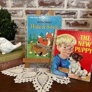 Vintage Little Golden Book | The Fox and the Hound Hide & Seek | The New Puppy | Childrens Book | Kids Book | Vintage Books | Reading Books