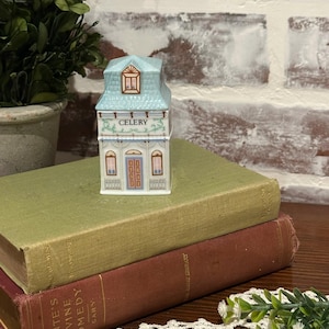 Vintage 1989 Lenox Celery Spice Village Porcelain Spice Jar | Made in Taiwan | House Shaped Spice Jar w/ Roof Lid | Replacement Jar