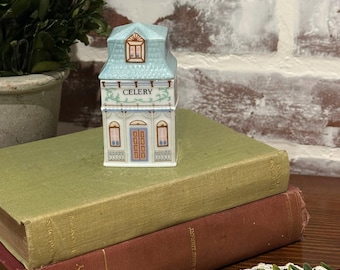 Vintage 1989 Lenox Celery Spice Village Porcelain Spice Jar | Made in Taiwan | House Shaped Spice Jar w/ Roof Lid | Replacement Jar