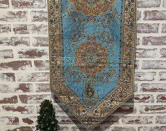 Handcrafted Authentic Persian Paisley Termeh Turquoise & Gold Tone 64" Table Runner | Elegant Home Decor | Coffee Table Decor | Table Sheet