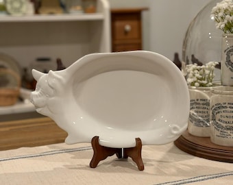 Vintage White Ceramic Pig Hog Shaped Serving Platter Tray w/ Center Bowl Made in Japan | Farmhouse Country Rustic Kitchen