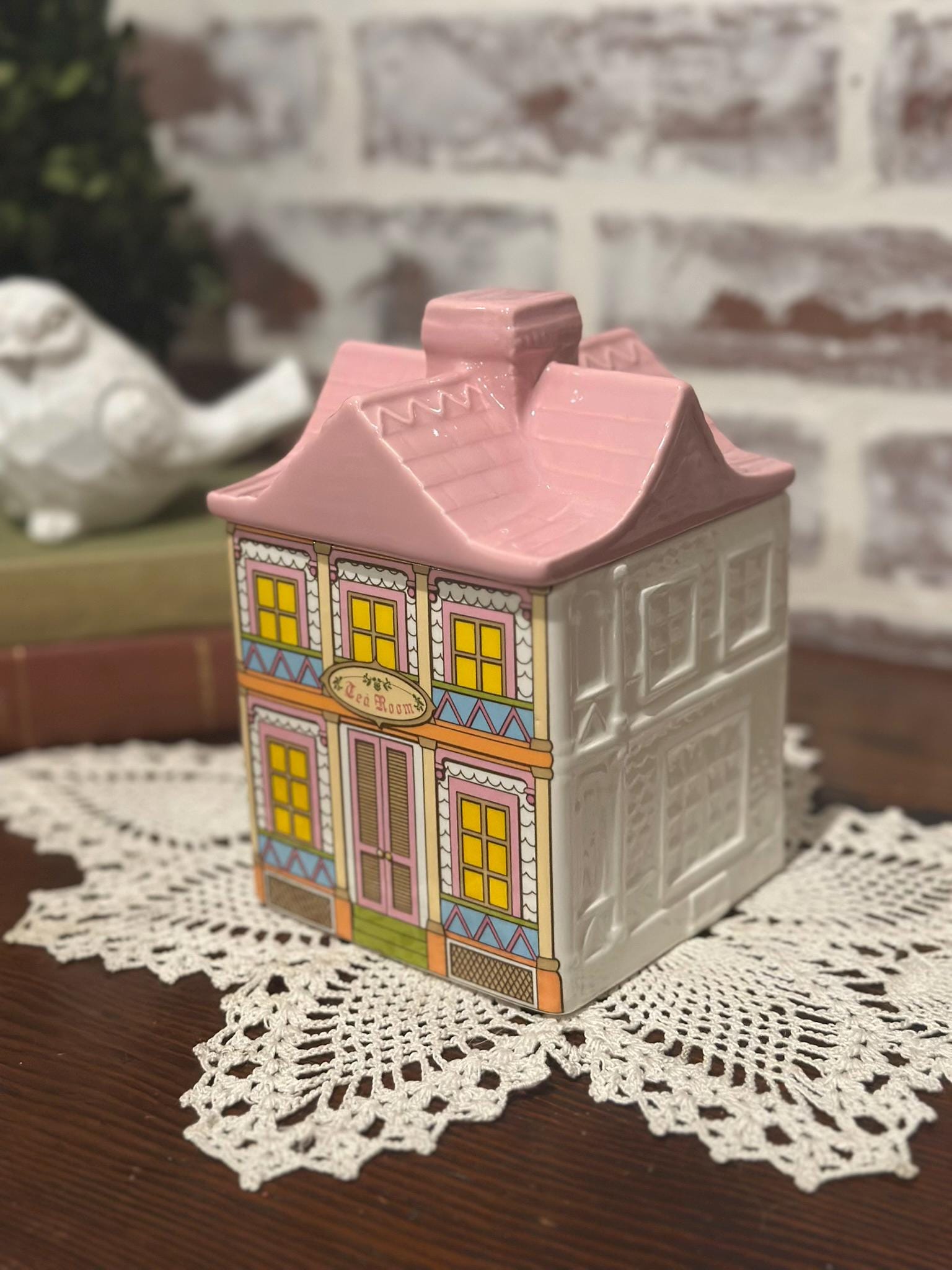 Vintage Hand Painted Avon Townhouse House Shaped Ceramic Canister