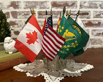 Vintage Miniature International Country Flags | America Canada Italy USSR China Wales Erin Go Bragh Scotland Washington Flag | Memorabilia