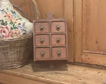 Vintage 6-Drawer Wood Spice Cabinet | Apothecary Cabinet | Herb Storage Cabinet | Vintage Kitchen Decor
