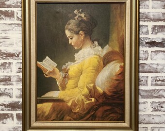 額入りジャン＝オノレ・フラゴナール「読書をする少女」1769年頃