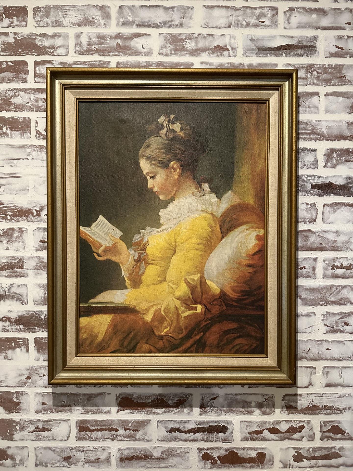 額入りジャン＝オノレ・フラゴナール「読書をする少女」1769年頃