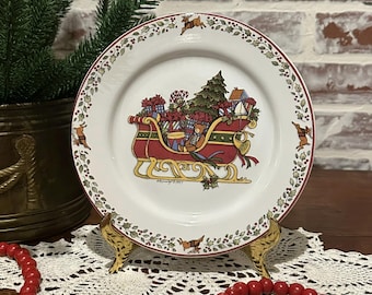 Vintage 7" Ceramic Christmas Holiday Decorative Plate by Over the Housetops | Dinnerware | Vintage Christmas | Dessert Serving Plate