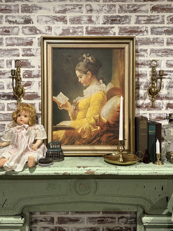 額入りジャン＝オノレ・フラゴナール「読書をする少女」1769年頃