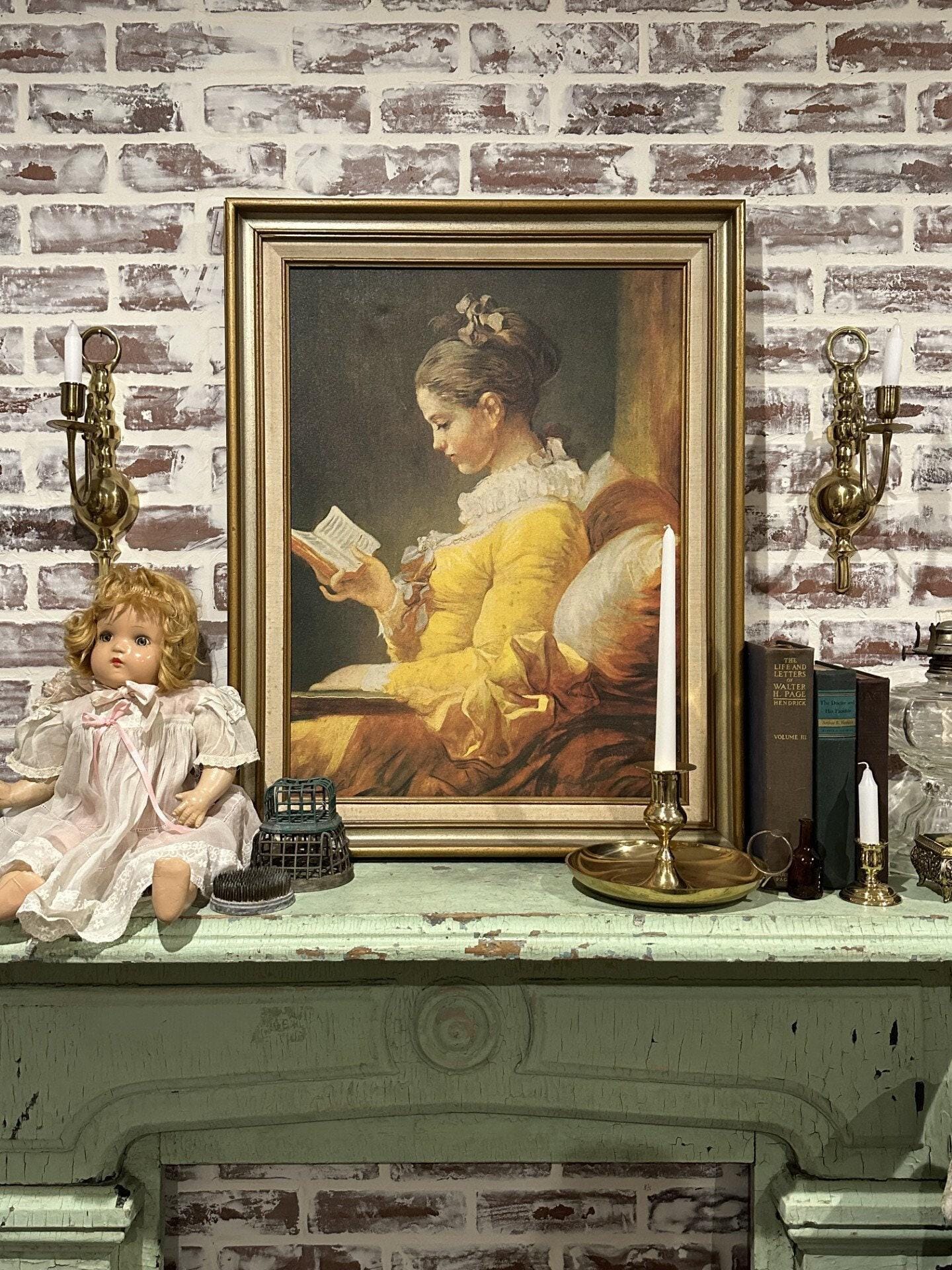 額入りジャン＝オノレ・フラゴナール「読書をする少女」1769年頃