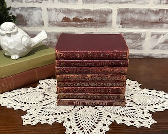 Encuadernación en cuero antigua de la década de 1890. Libros de Shakespeare de Temple. Su elección / Libros de lectura. Novelas. Literatura victoriana. Colección de la biblioteca.