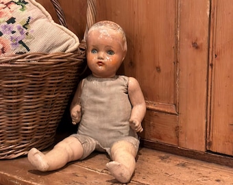 Antique Horsman 16" Composition Blinking Sleepy Eyes Baby Doll | Spooky Haunted Halloween Decor | Movie Prop | Collectible Doll