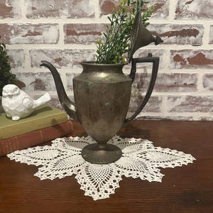 Vintage Homan Plate on Nickel Silver Engraved Teapot by WM Mounts | Made in USA | Vintage Trophy Shaped Coffee Pot | Tarnished Patina Silver