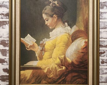 額装済み ジャン＝オノレ・フラゴナール作「読書をする少女」1769年頃