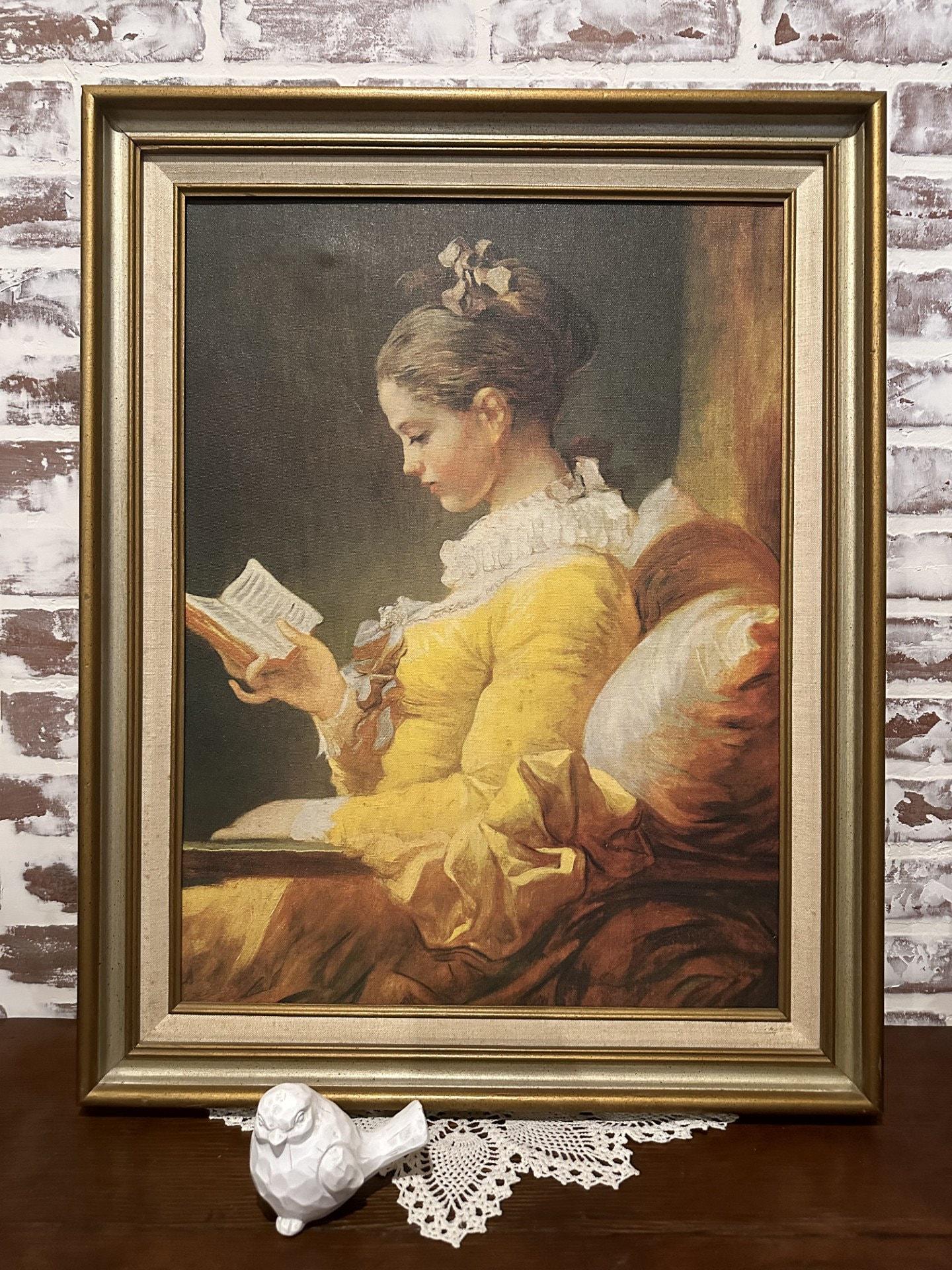 額入りジャン＝オノレ・フラゴナール「読書をする少女」1769年頃